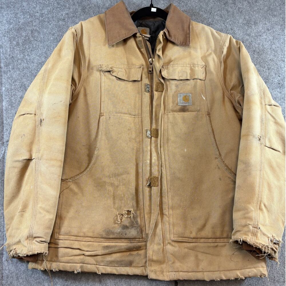 Vintage 90s Carhartt Chore Jacket Mens Large Brown Canvas Quilted Lined Coat